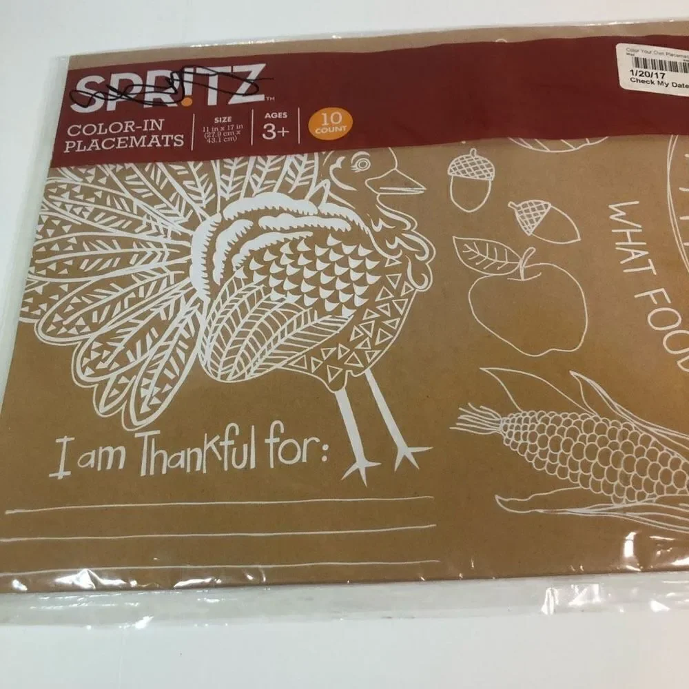 thanksgiving paper‎ placemats turkey activity light brown and white 11X17”